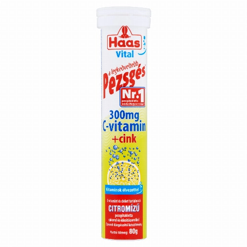 Haas Vital 300 mg C-vitamin + Cink citromízű étrend-kiegészítő pezsgőtabletta 80 g