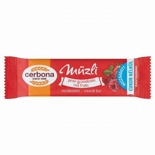 Cerbona piros gyümölcsös müzliszelet cukor hozzáadása nélkül, édesítőszerrel 20 g